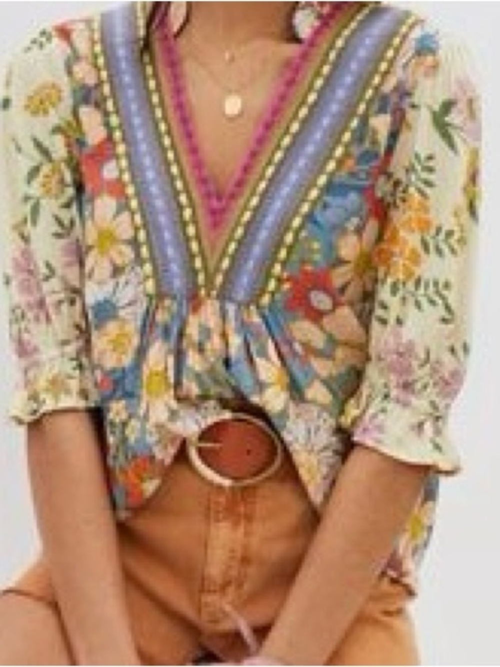 Anthropologie Bl-nk Stephanie Top in Blue and Cream